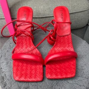 SIMMI London Red Lace Up Heels Square Toe Stiletto Sandals Size 6 ✨